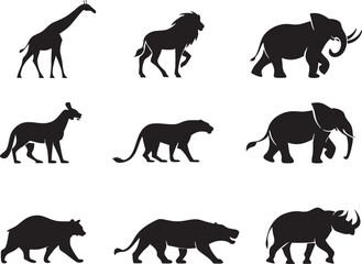 Fototapeta premium animal silhouette vector, Bundle icons and white background 