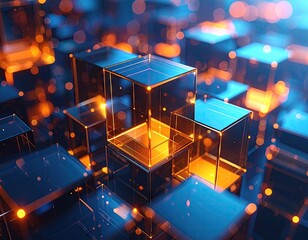 Abstract digital cubes glowing with vibrant lights