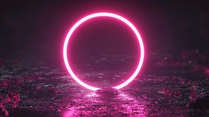 Neon pink circle over dark, textured surface