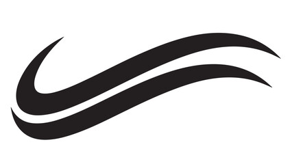Black abstract swoosh design element on white background.