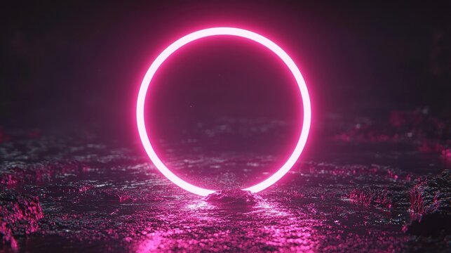 Neon pink circle over dark, textured surface