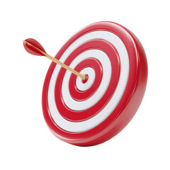 Arrow hitting the center of a 3d target isolated on transparent background