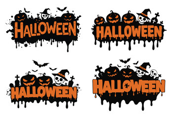 Spooky Halloween Poster with Pumpkins, Skulls, and Haunted Symbols