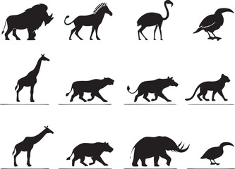 animal silhouette vector, Bundle icons and white background 