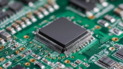 Obraz premium Close view of advanced hardware development with microchip on PCB