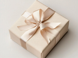 Elegant Gift Box with Cream Ribbon on Soft Neutral Background