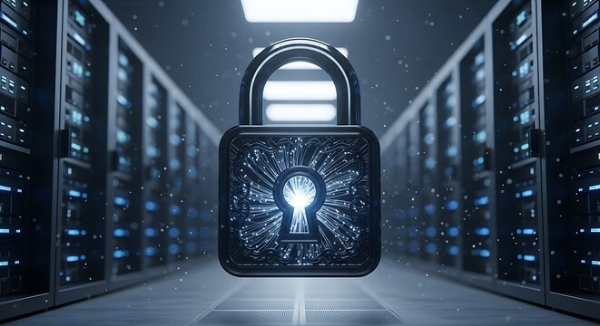 Secure Data: Padlock and Server Room (AI Generated)