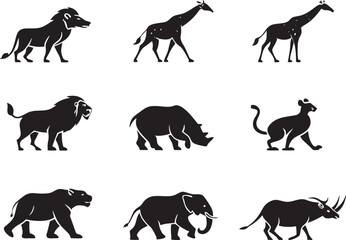 Obraz premium animal silhouette vector, Bundle icons and white background 
