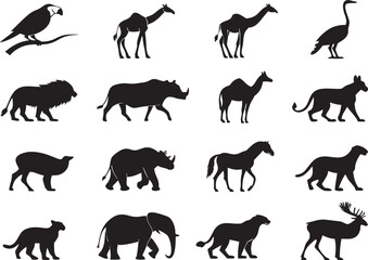 Fototapeta premium animal silhouette vector, Bundle icons and white background 