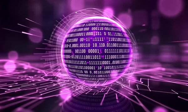 Digital sphere with binary code and circuit board patterns