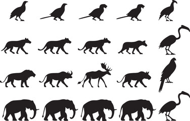 animal silhouette vector, Bundle icons and white background 
