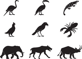 Fototapeta premium animal silhouette vector, Bundle icons and white background 