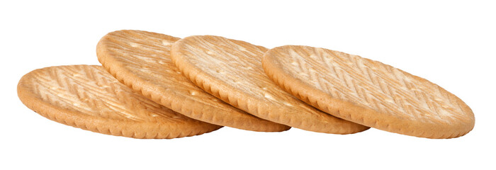 Pile of round crackers isolated on white background