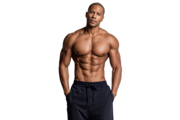 African American bodybuilder with a perfectly sculpted, muscular physique and prominent abs