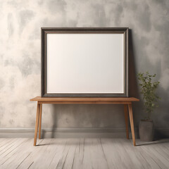 Horizontal empty frame mockup displayed above a modern sofa in a stylish living room interior, perfect for showcasing poster designs, photography, or canvas artwork