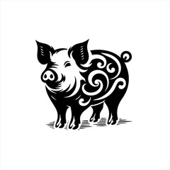 Fototapeta premium A pig with decorative swirls is isolated on white background