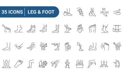 leg and foot set of web icons in line style. Icons for web and mobile app. Outline icons collection. Editable Stroke. Vector illustration