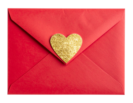 Red Valentine Envelope with Golden Heart Seal – Romantic Love Letter PNG