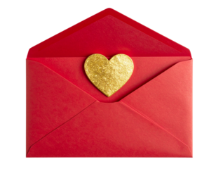 Red Valentine Envelope with Golden Heart Seal – Romantic Love Letter PNG (2)