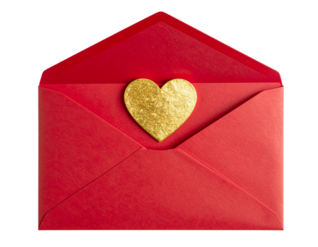 Red Valentine Envelope with Golden Heart Seal – Romantic Love Letter PNG (2) - Powered by Adobe