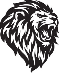 Aggressive lion head roaring with sharp teeth and mane silhouette