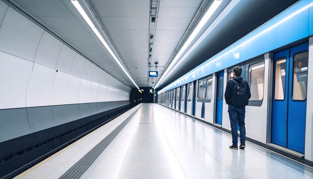 Subway station platform with train