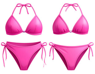  Stylish Pink Bikini Top and Bottom Set Isolated on Transparent Background