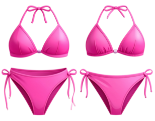 Stylish Pink Bikini Top and Bottom Set Isolated on Transparent Background