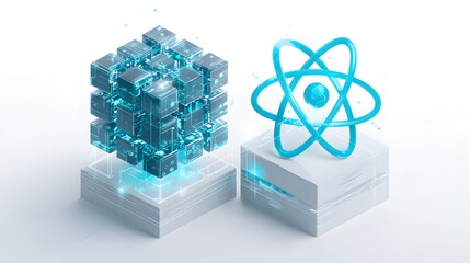 Innovative and elegant vector illustration featuring a robust React icon paired with a sophisticated JavaScript library design for advanced web development applications