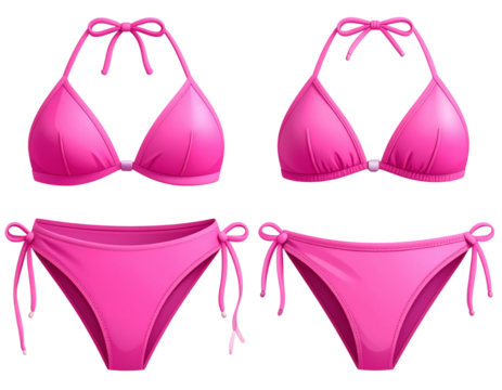  Stylish Pink Bikini Top and Bottom Set Isolated on Transparent Background