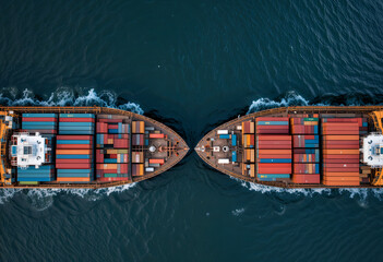Two container ships meet in ocean symbolizing global trade