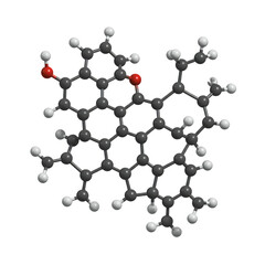 3D Model of Complex Organic Molecule Gray, White and Red Atom Spheres on Transparent Background