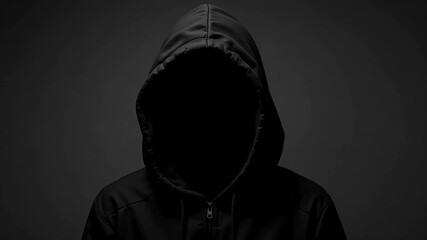 Mysterious faceless person in dark hoodie on black background

 - Powered by Adobe