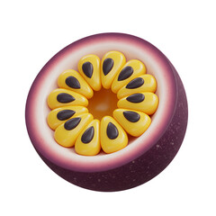 3D Render of Halved Passion Fruit with Yellow Flesh and Black Seeds
