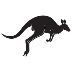 Fototapeta premium Black silhouette of a jumping kangaroo, a vector illustration on white background