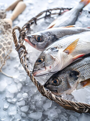 The seafood fish on the wooden board	