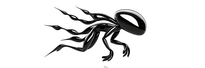 Obraz premium Abstract Black Glossy Creature in Flight Against a Dark Background