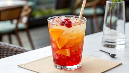 Refreshing Cranberry Orange Iced Tea Layered Composition, Tall Glass, Summer Drink, Beverage Photography Iced Tea, Summer Drink
