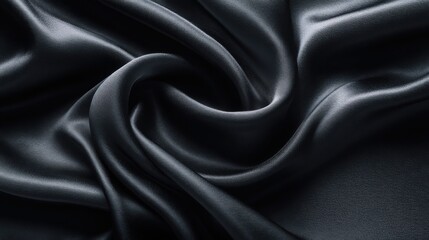 Obraz premium A dark black silk satin background featuring elegant, soft folds gracefully draping across the smooth fabric. A luxurious backdrop with ample copy space for design. Ideal as a wide.