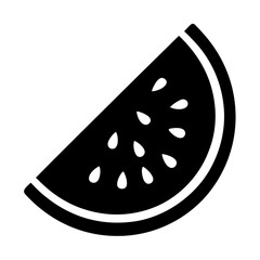 Graphic illustration of a watermelon slice with seeds in black and white