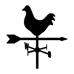 Black silhouette of a vintage weather vane with a rooster on top