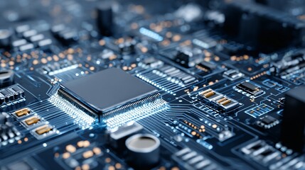 Semiconductor industry concept with clean PCB tracks and components