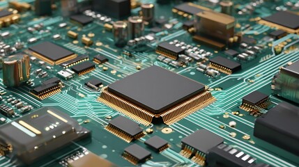 Obraz premium Semiconductor industry concept with clean PCB tracks and components