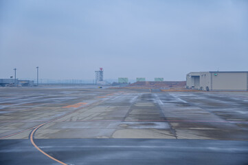 The view of Nagoya Airport during taking off. Airport scene of Nagoya, Japan. Travel concept.