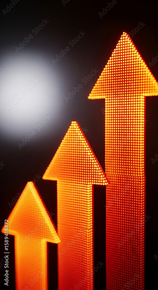 Aufkleber three illuminated orange arrows pointing upwards, creating a dynamic and positive visual, symbolizin