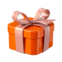 3D Render Orange Gift Box with Pink Bow (PNG)