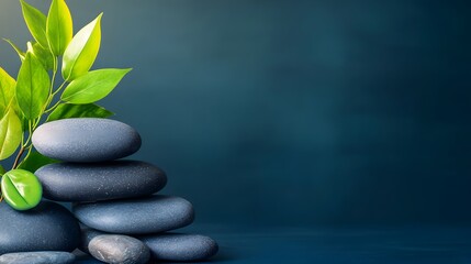 Obraz premium Serene Stacked Stones and Green Leaves Zen Spa Relaxation