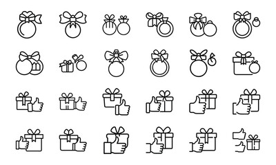 Hand Drawn Gift Box and Celebration Icon Set &ndash; Minimal Line Art Style Present, Gift Giving, Flower and Star Icons for Holiday, Birthday, Loyalty Reward, Surprise and Festive Occasions