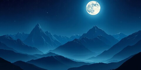 Obraz premium Ethereal moonlit landscapes, majestic mountains under starry skies, dreamy nighttime scenes High-resolution vector illustrations, calm, peaceful