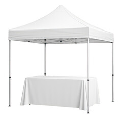White tent with a white table and a white cloth on it. isolated-3d-on-transparent-background